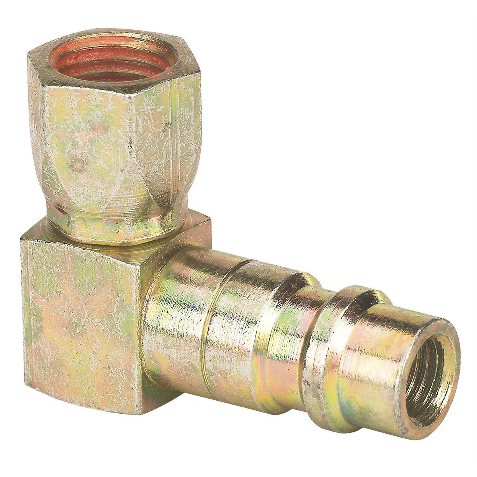 FJC R134a Service Port Adapter — 1/4in. Flare, 90° Angle, Aircraft Aluminum, Model# FJC2632